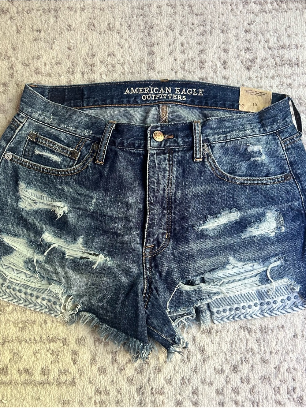 aerie Distressed Dark Indigo Denim Cutoff Shorts